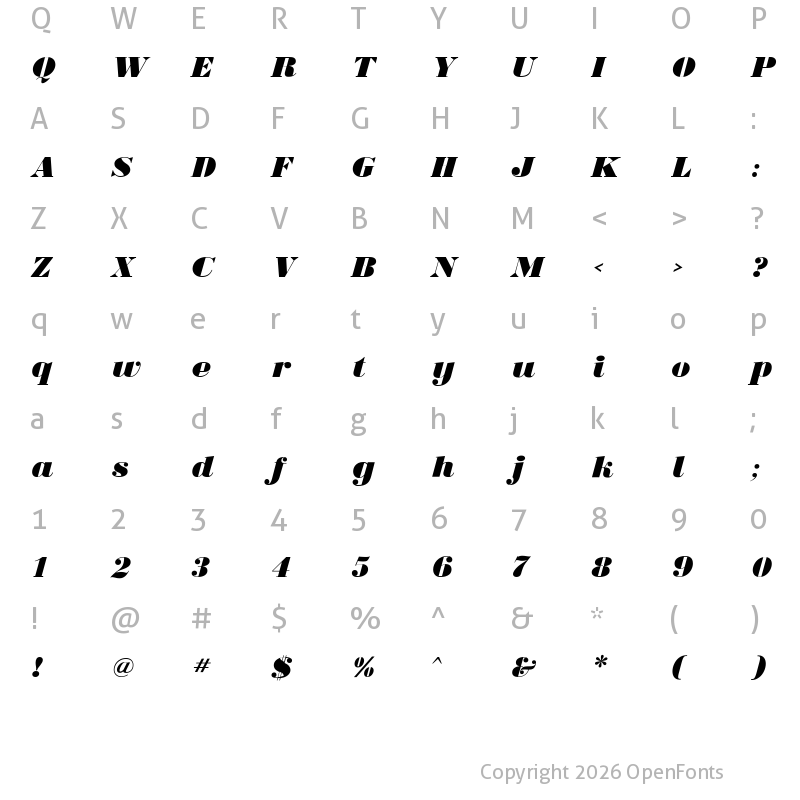 Character Map of BodoniUltraFLF Medium Italic