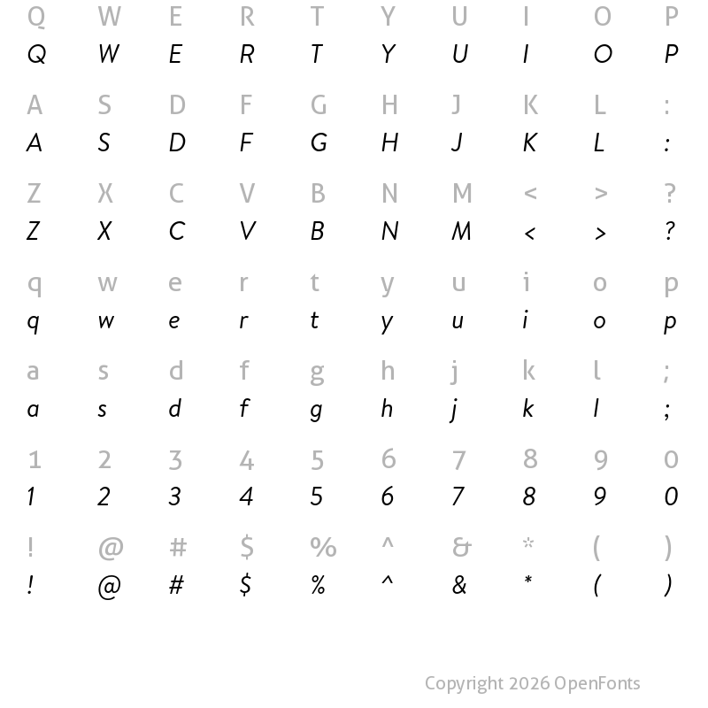 Character Map of Bogle Italic