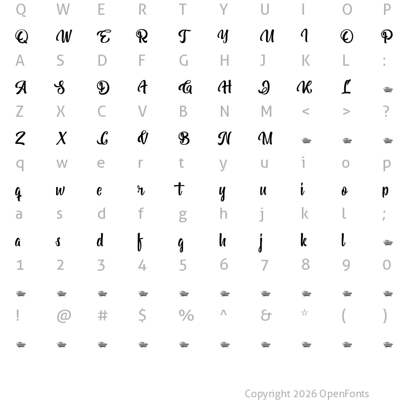 Character Map of Bohemian Melody Regular