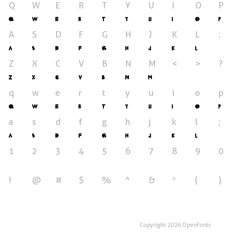 Character Map of BoldFace Stencil Regular