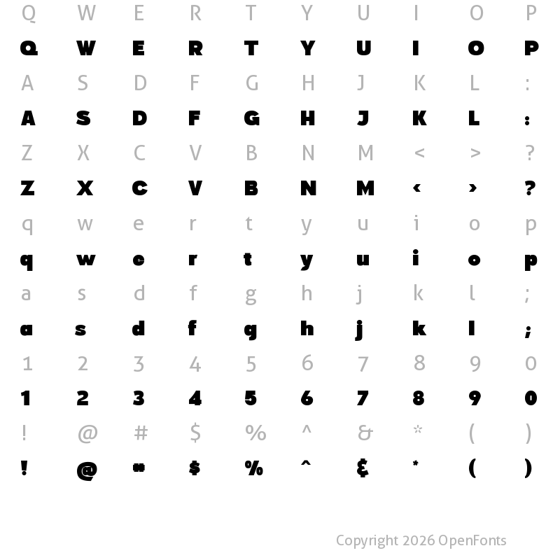 Character Map of Bollity Regular