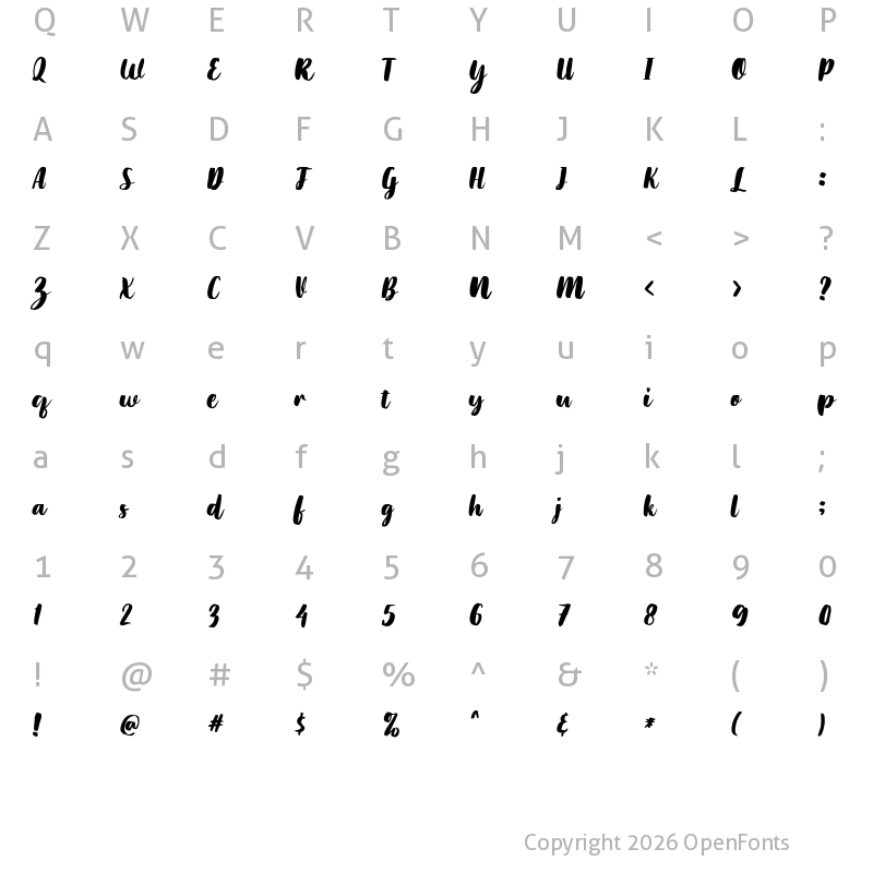 Character Map of Bolly Mokols Italic