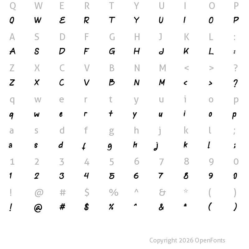 Character Map of Bollymoth Regular