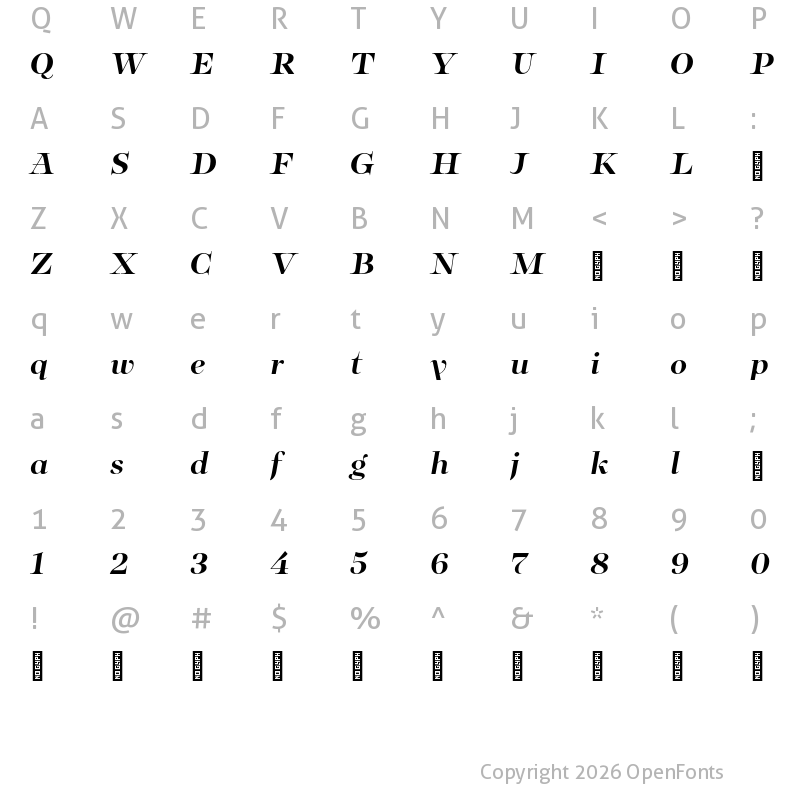 Character Map of Bomboniere Test SemiBold Italic
