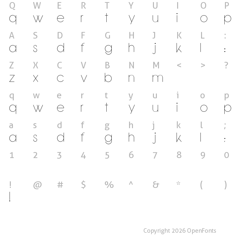 Character Map of Bondoluo Peek Thin