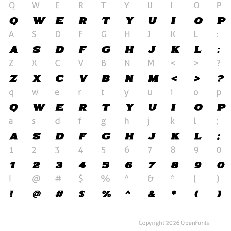 Character Map of Bonega Black Italic