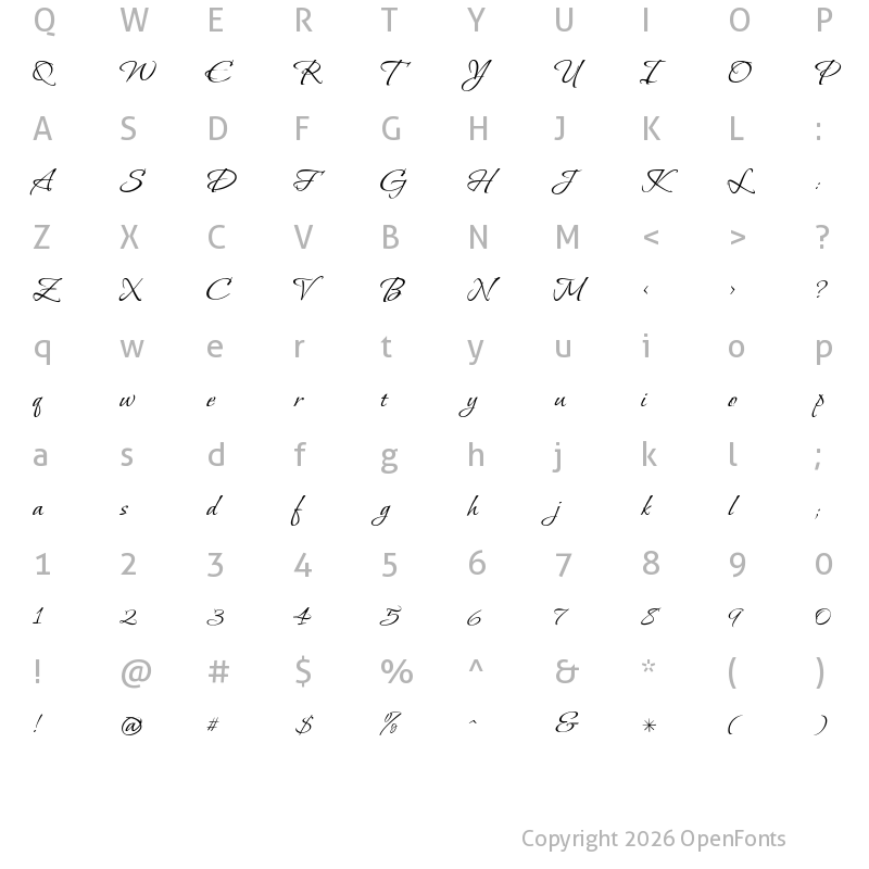 Character Map of Bonheur Royale Regular