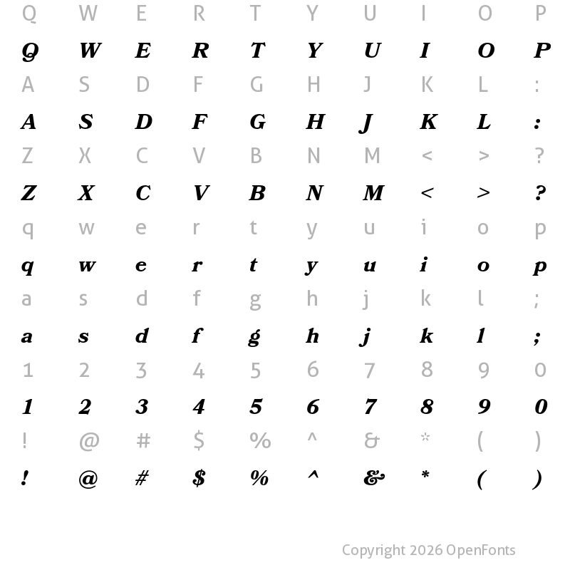 Character Map of Bookmania Bold Italic