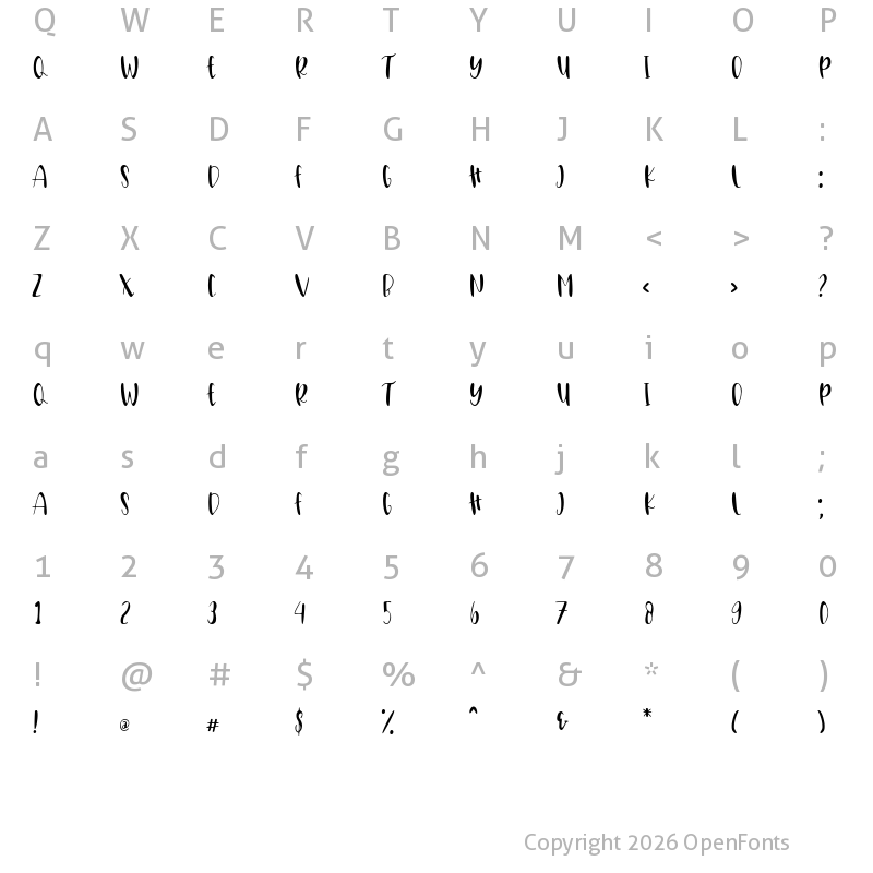 Character Map of Boomba Regular
