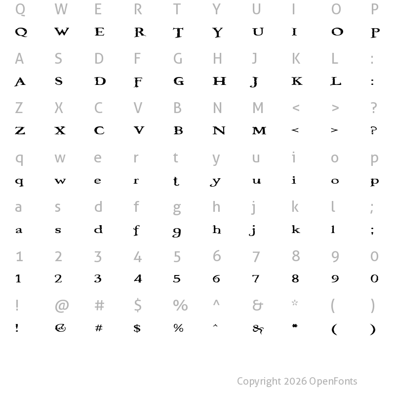 Character Map of Booter - One Zero Regular