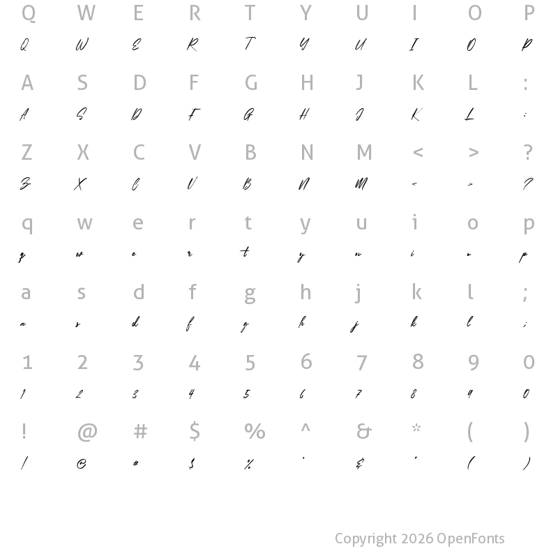 Character Map of Bootleg Hayes Regular