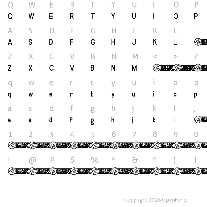 Character Map of Boreland Demo Condensed