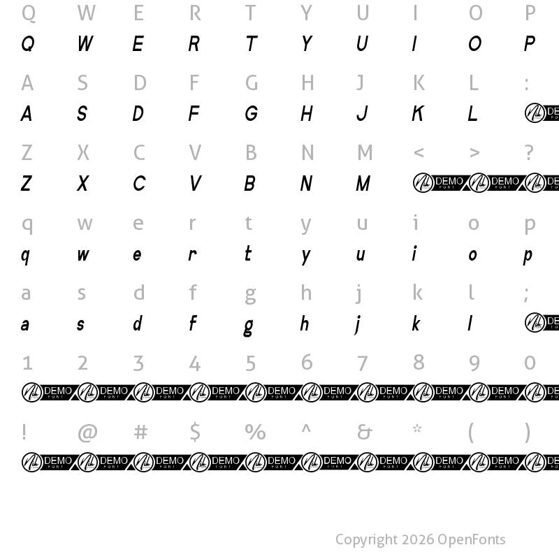 Character Map of Boreland Demo Condensed Italic