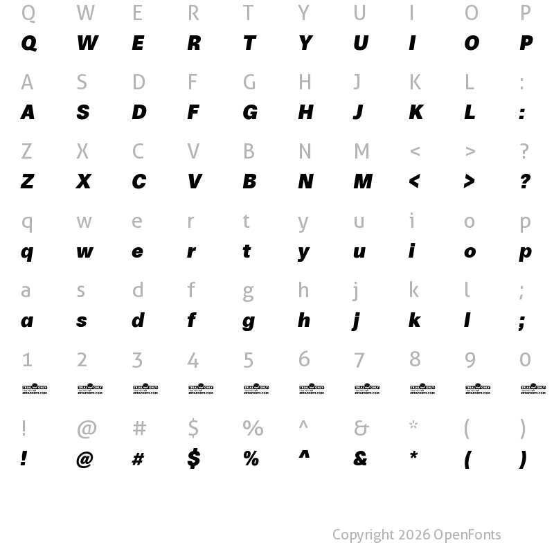 Character Map of Boring Sans A Trial Heavy Italic