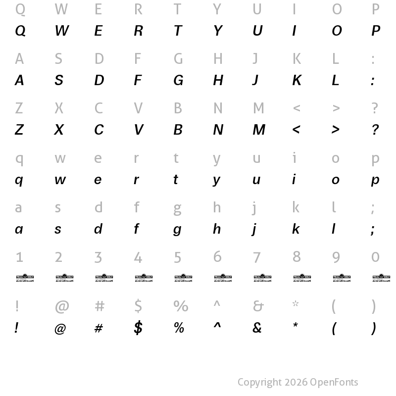 Character Map of Boring Sans A Trial Medium Italic