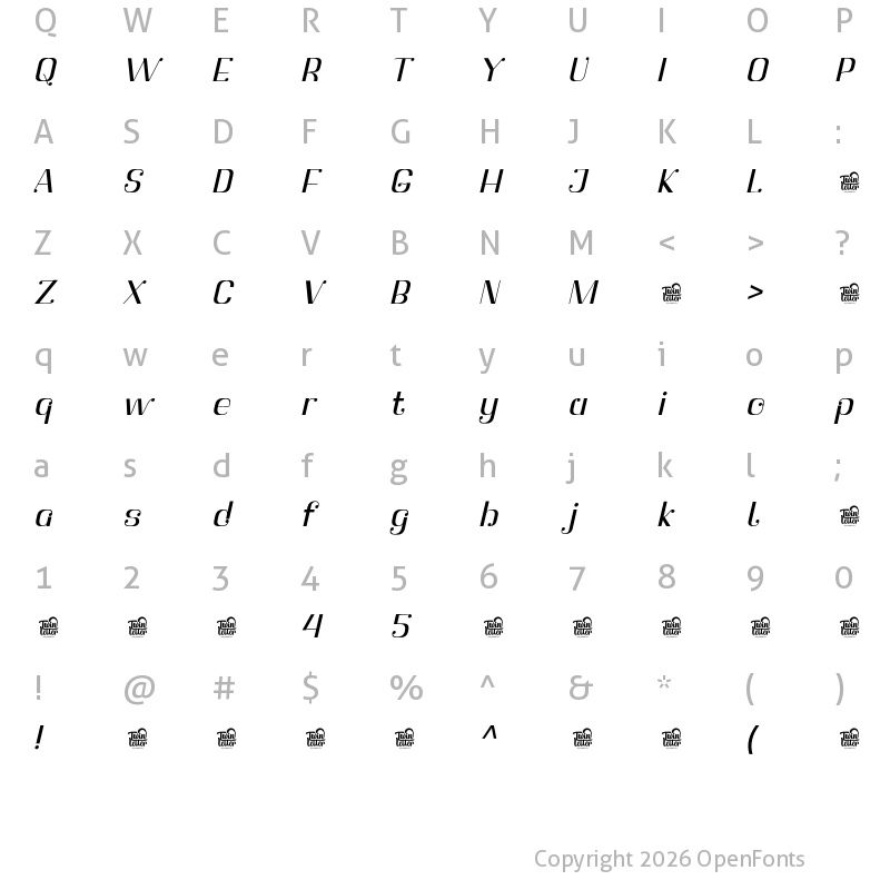Character Map of Botuna Black Slanted