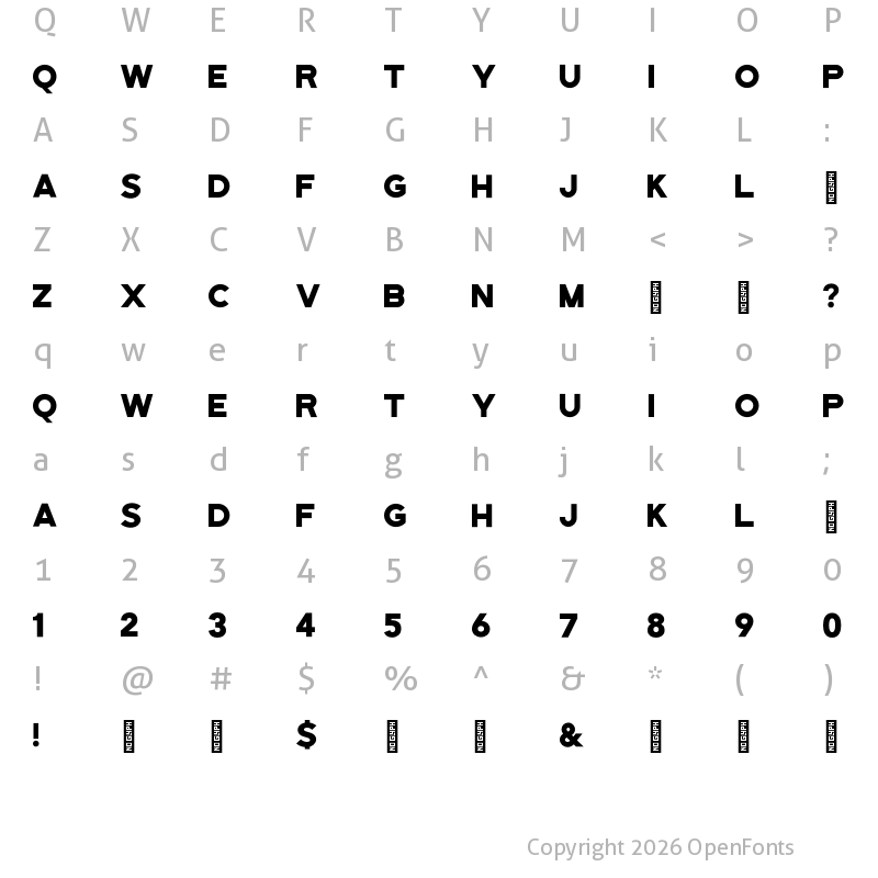 Character Map of Bourbon Grotesque Regular