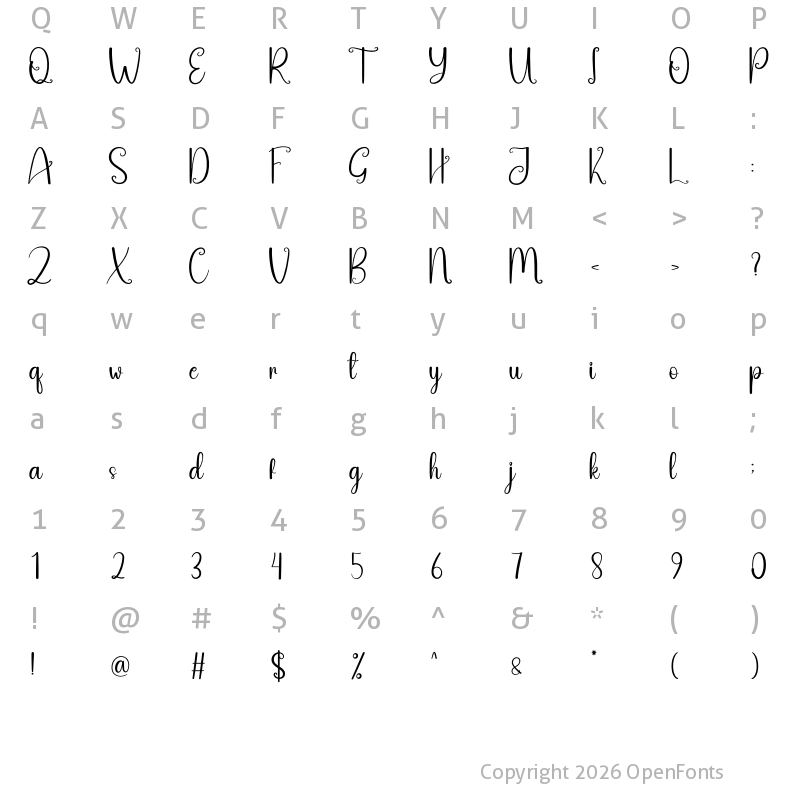 Character Map of Bovely Regular
