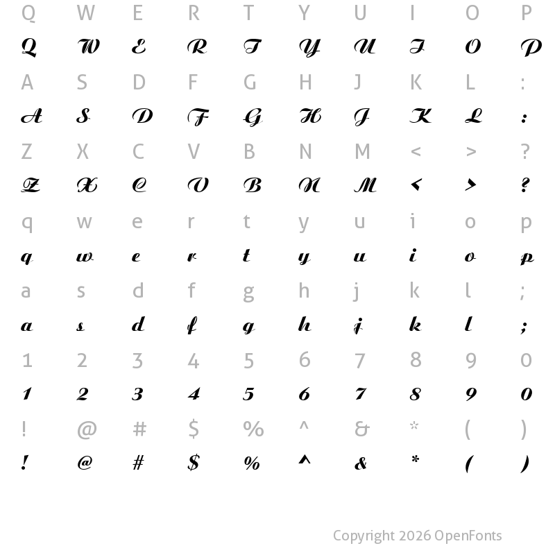 Character Map of Boyarsky Bold Italic