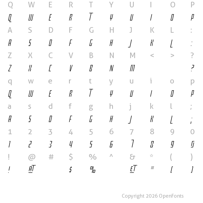 Character Map of BPimperial Light Italic