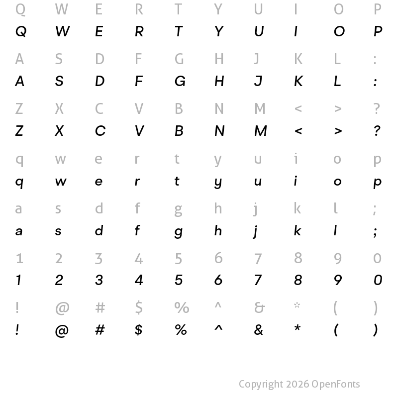 Character Map of BR Cobane Medium Italic