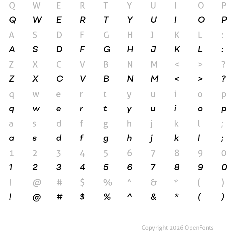 Character Map of BR Shape Medium Italic
