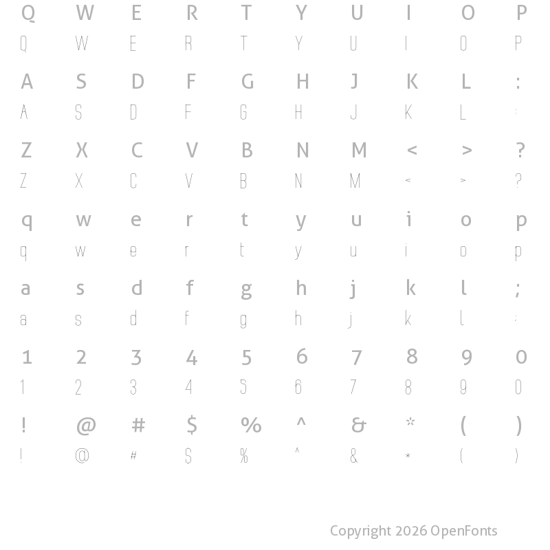 Character Map of Brainy Hairline Condensed
