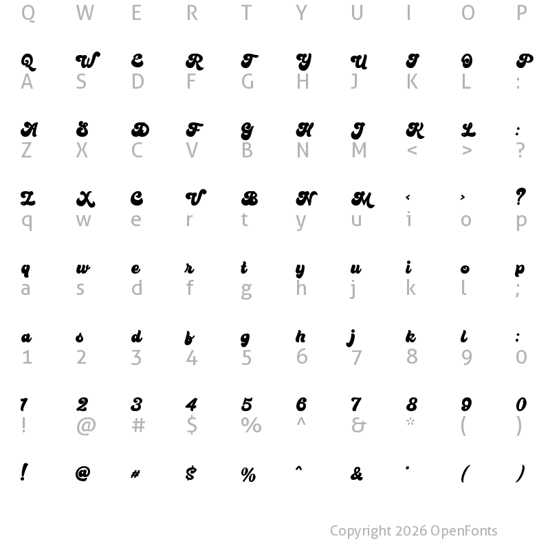 Character Map of Bratsy Script Demo Reguler