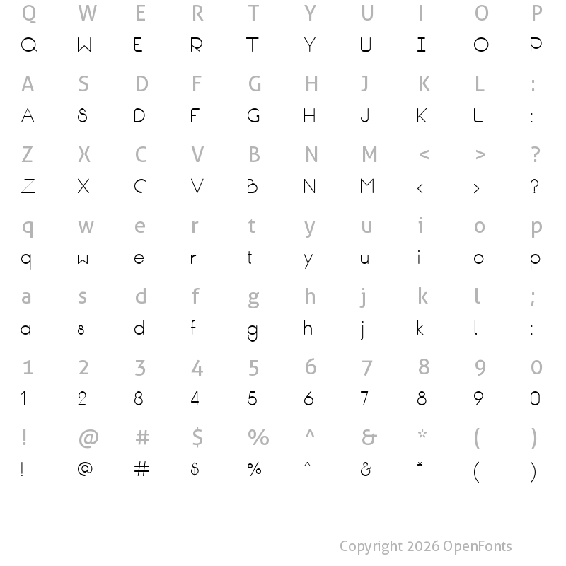 Character Map of Break Fill Regular