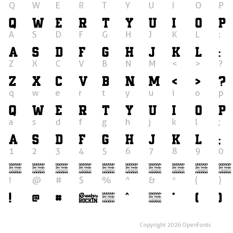 Character Map of Breaker Rockin Display Personal Use Regular