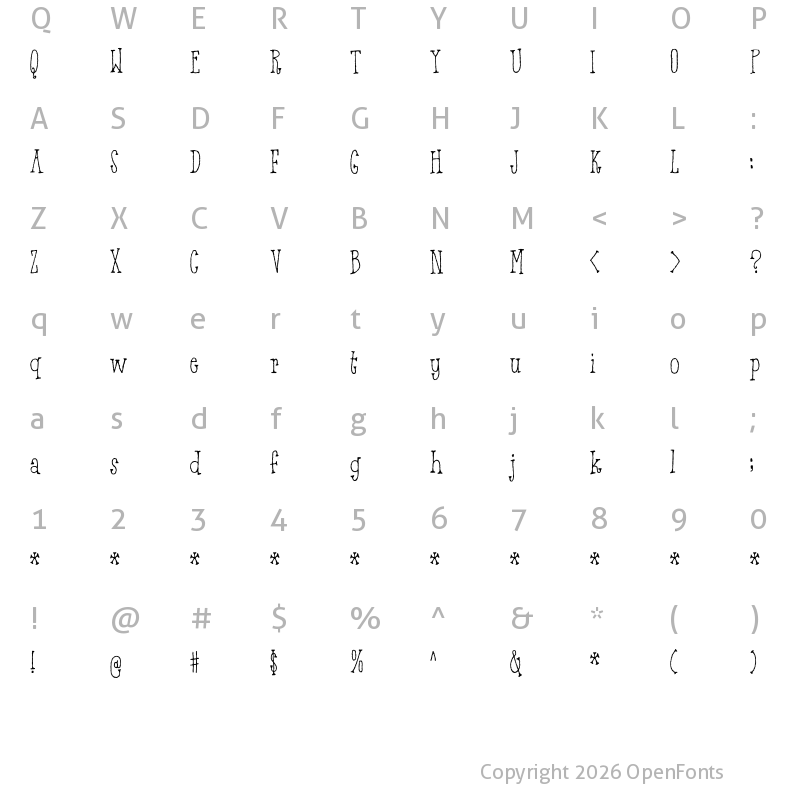 Character Map of Breathtaking Beauty DEMO Regular
