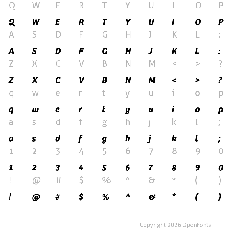 Character Map of Bree Bold Oblique
