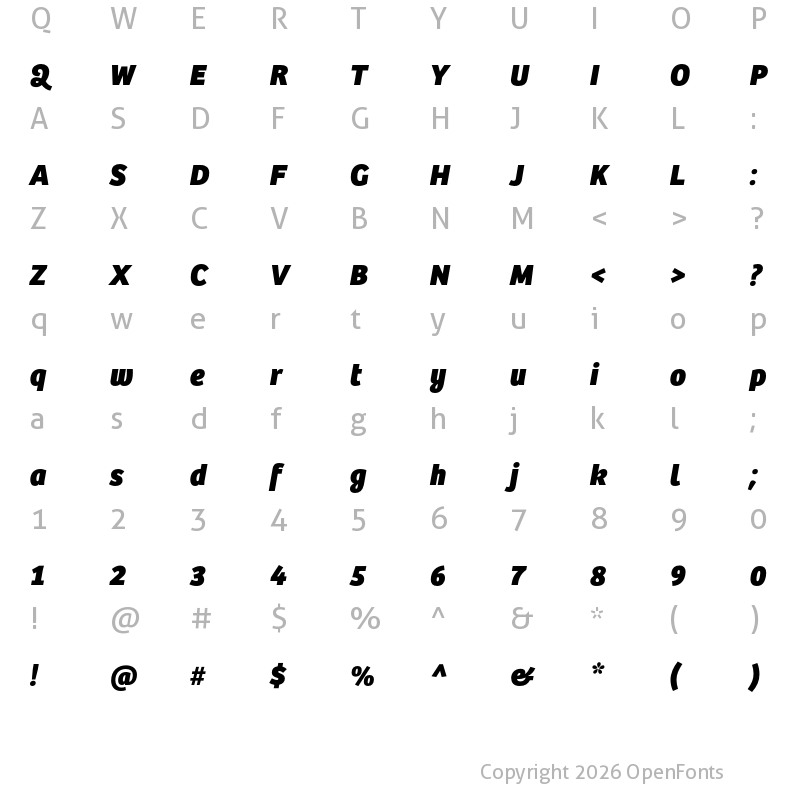 Character Map of Bree Extrabold Oblique