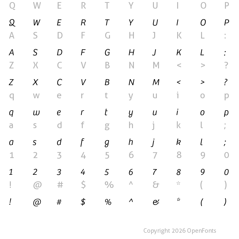 Character Map of Bree Light Oblique