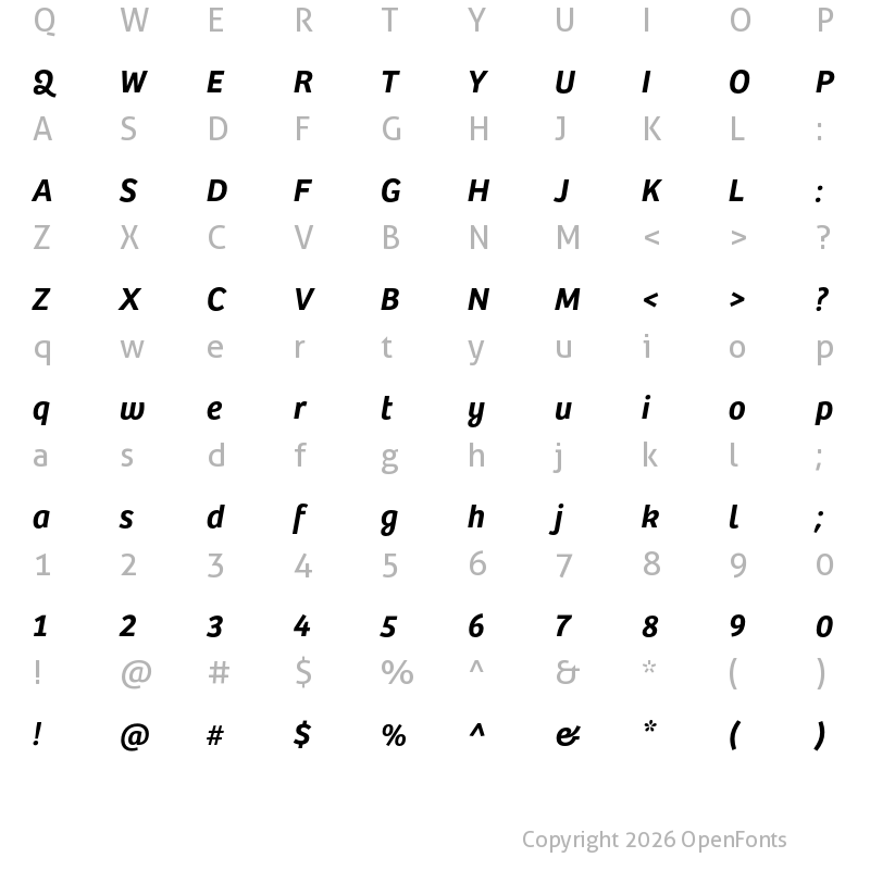Character Map of Bree Semibold Oblique