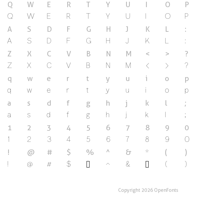 Character Map of Breite Grotesk Light