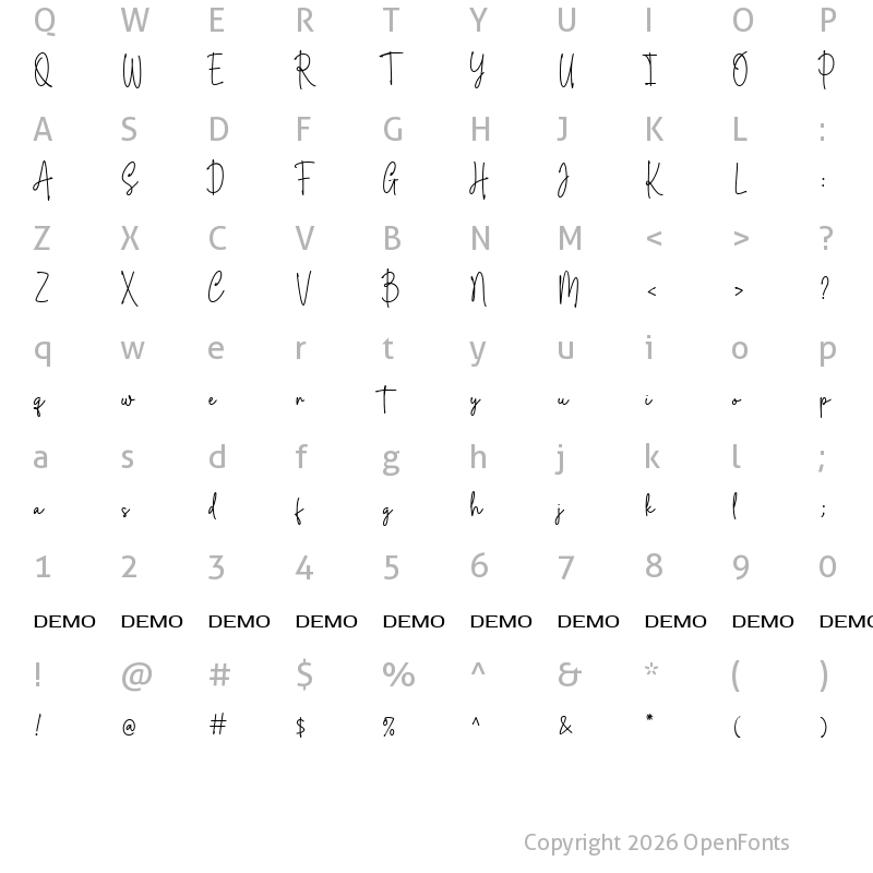 Character Map of Brettley Signature Regular