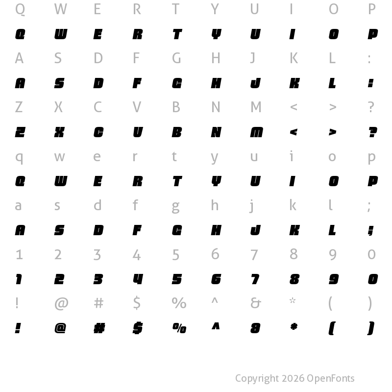 Character Map of Brexon Italic