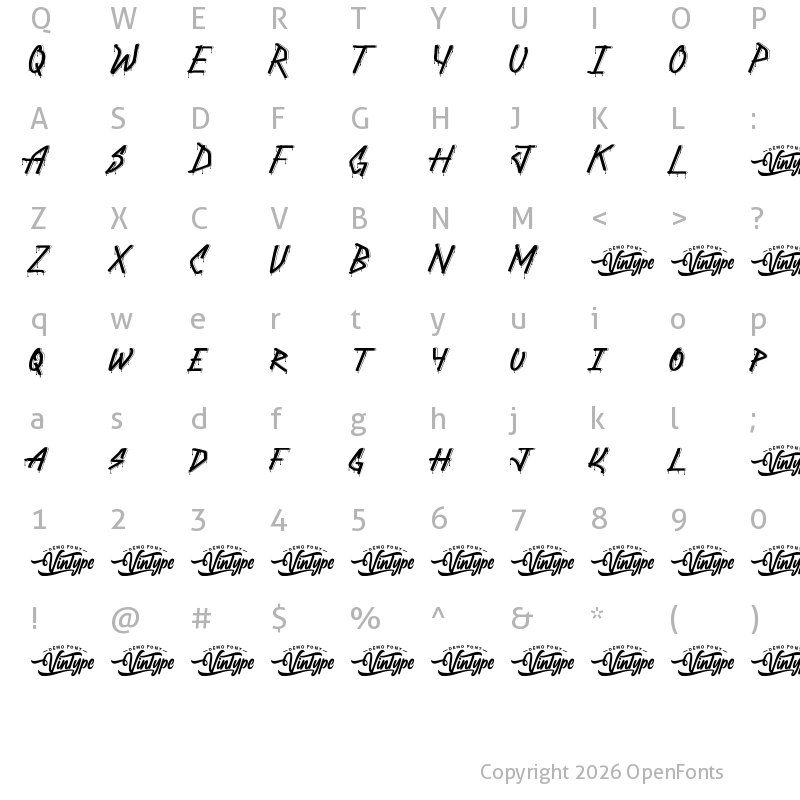 Character Map of Brickouts Demo Regular