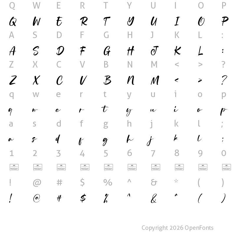Character Map of Bridget Regular