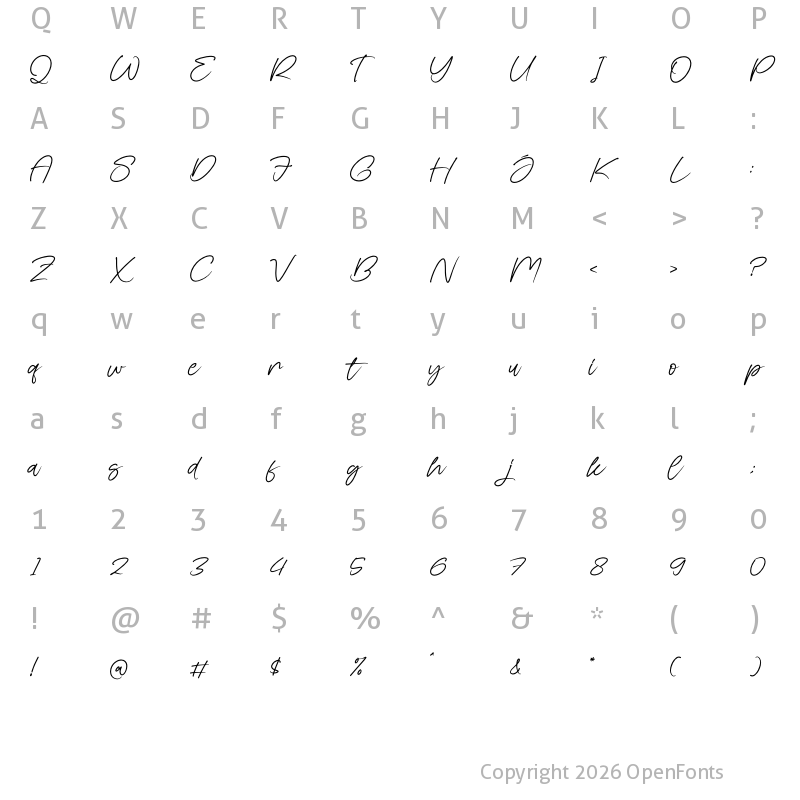 Character Map of Bridgetta Regular