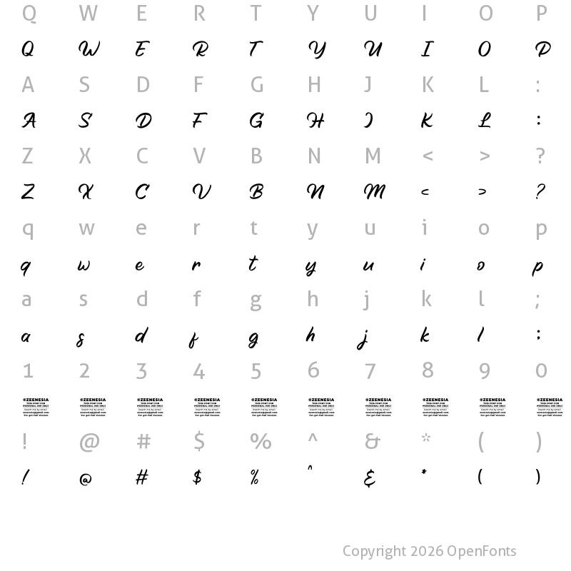 Character Map of Bright Diamond Personal Use Onl Regular