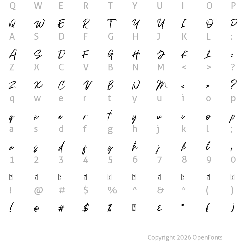 Character Map of Bright Light Regular