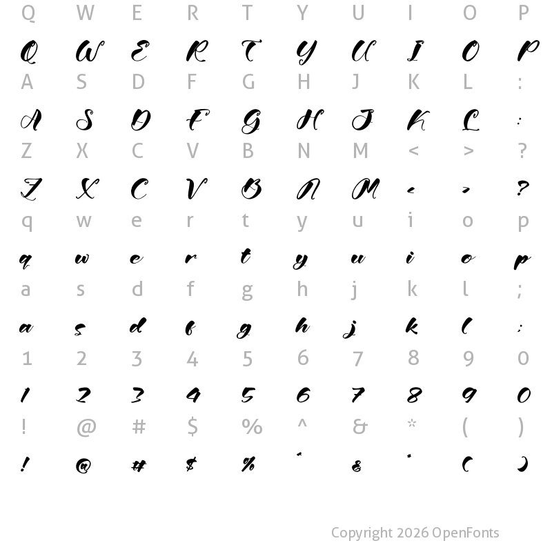 Character Map of Bright Nattelia Regular