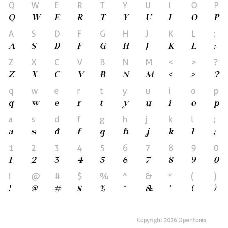 Character Map of Brightag Italic