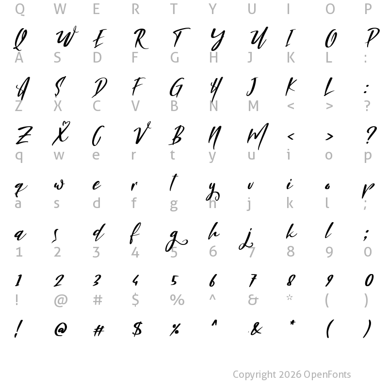 Character Map of Brightest Italic