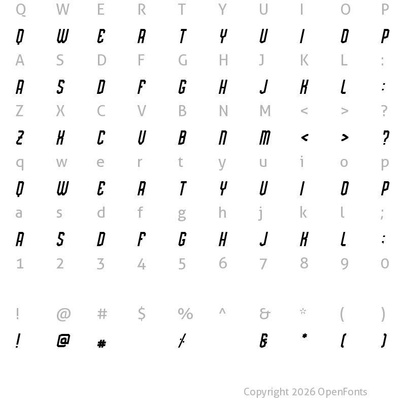 Character Map of Brightland Demo Italic Solid