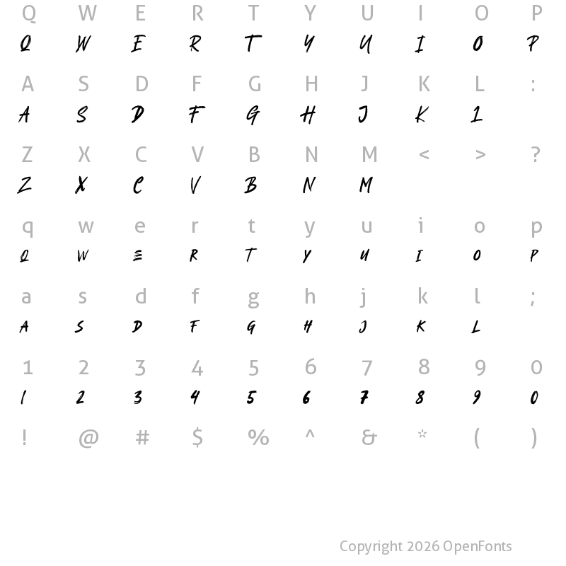 Character Map of Brightland Regular