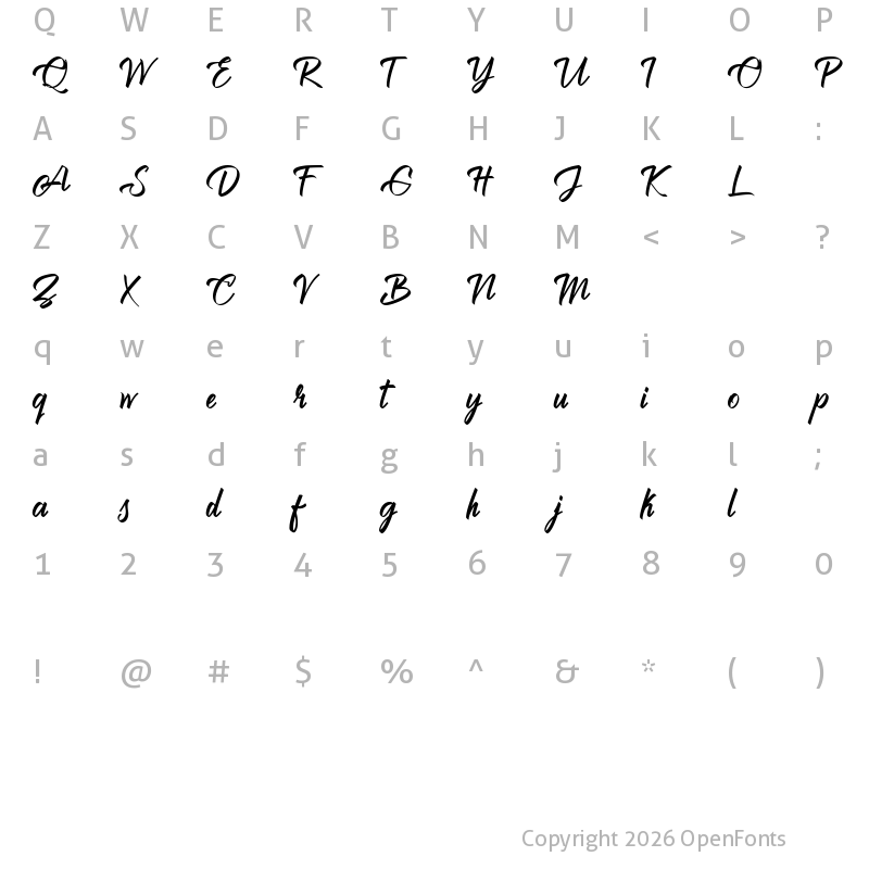 Character Map of Brilliantte Presonal Use Only Regular