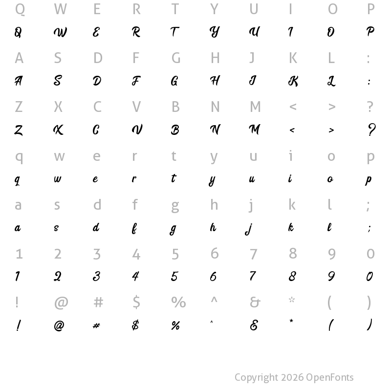 Character Map of Bring Heart Regular